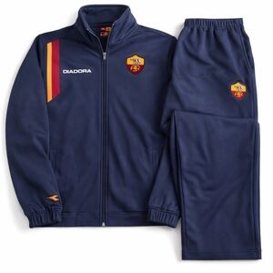 Diadora Blue Tracksuit with Red and Orange Accents vintage size large ac roma